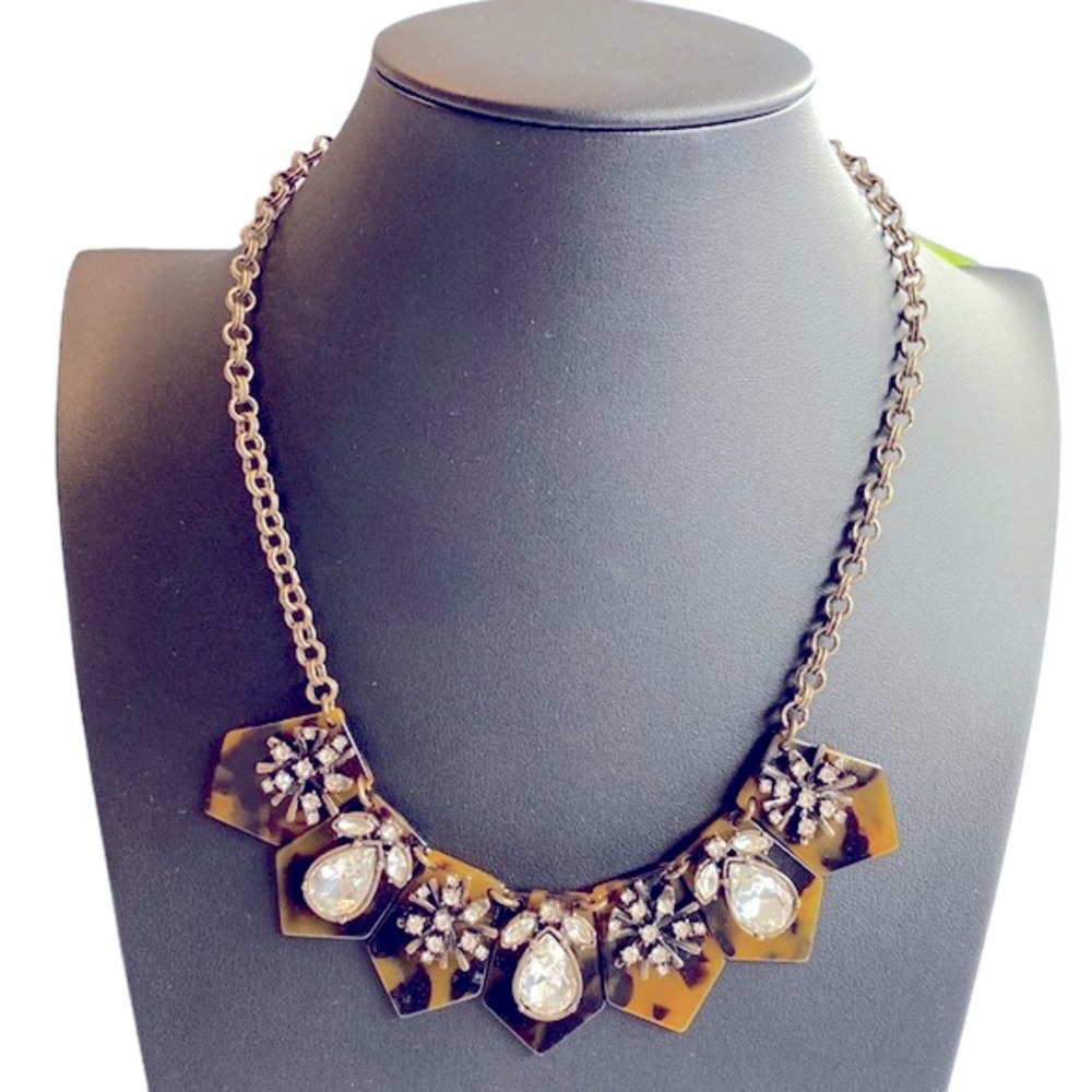 Loft Tortoiseshell Rhinestone Statement Necklace - image 1